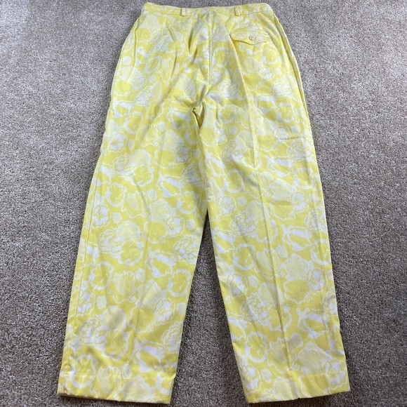Vtg Lilly Pulitzer Pants 14 Yellow Floral Pleated Cotton Hi Waist Retro Lined - Picture 7 of 11